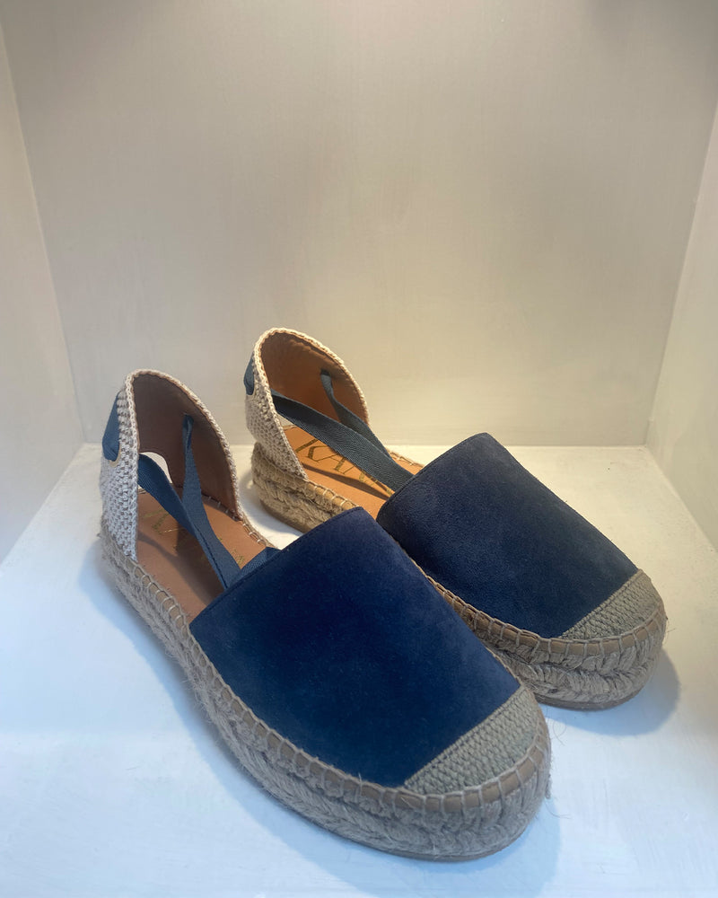 Navy Suede Flatform Espadrille With Ankle Lace Up