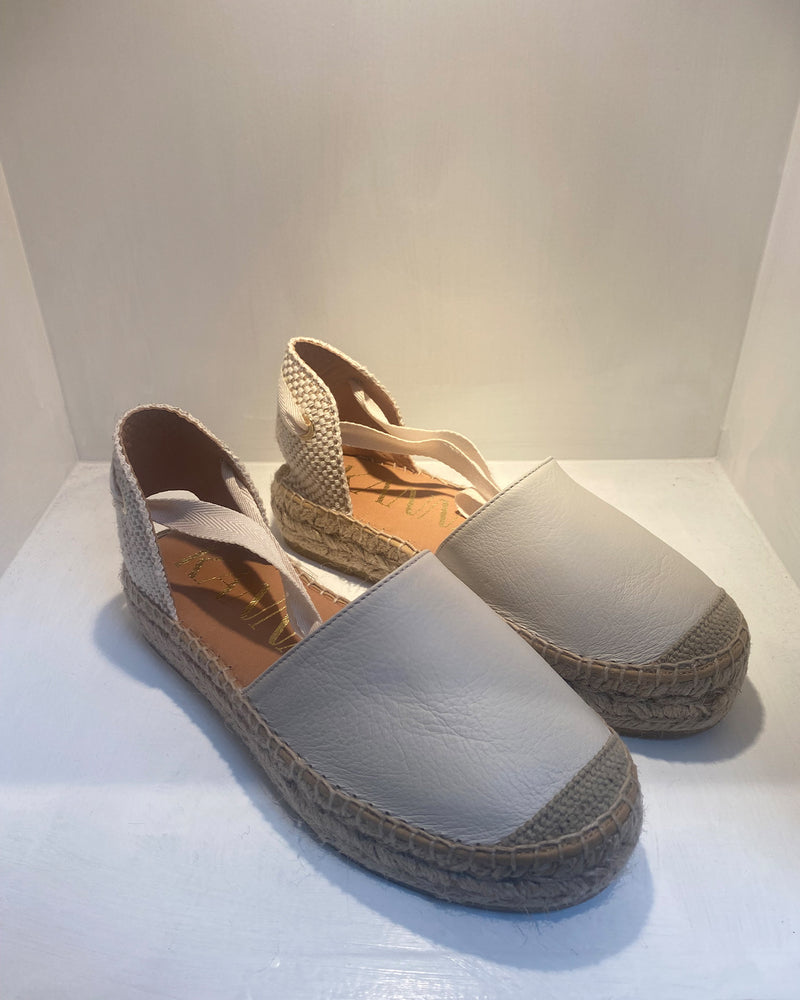 Off White Flatform Espadrille Wedge With Ankle Tie Up
