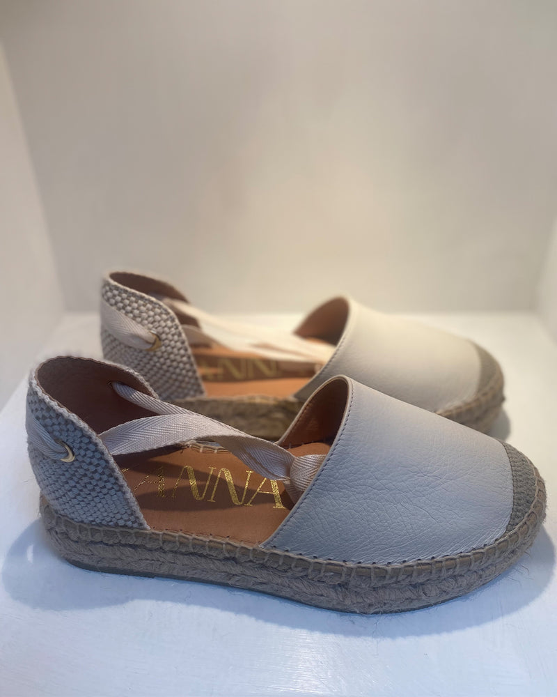 Off White Flatform Espadrille Wedge With Ankle Tie Up