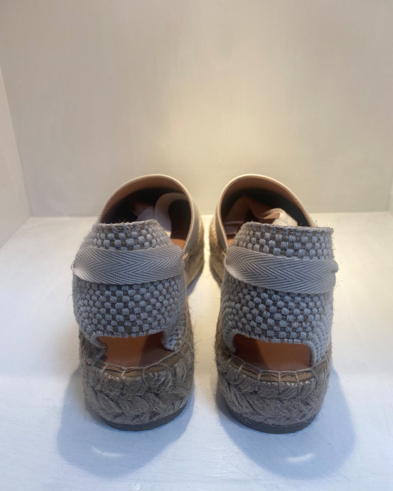 Off White Flatform Espadrille Wedge With Ankle Tie Up