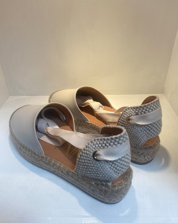 Off White Flatform Espadrille Wedge With Ankle Tie Up