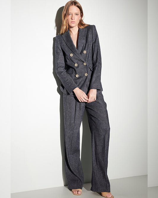 Chambray Double Breasted Jacket and Wide Pant Suit