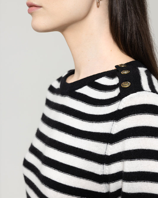 Cashmere Blend Stripe Sweater With Gold Buttons