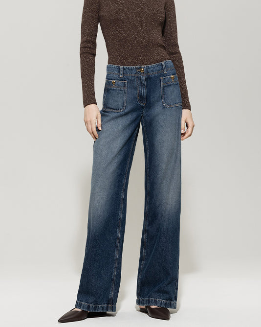 Wide Leg Tencel Jean With Front Buttoned Pockets