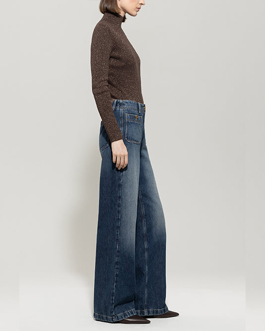 Wide Leg Tencel Jean With Front Buttoned Pockets