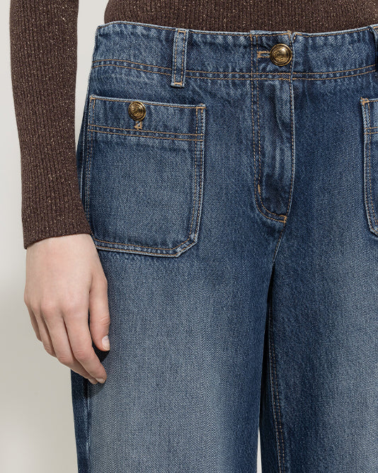 Wide Leg Tencel Jean With Front Buttoned Pockets
