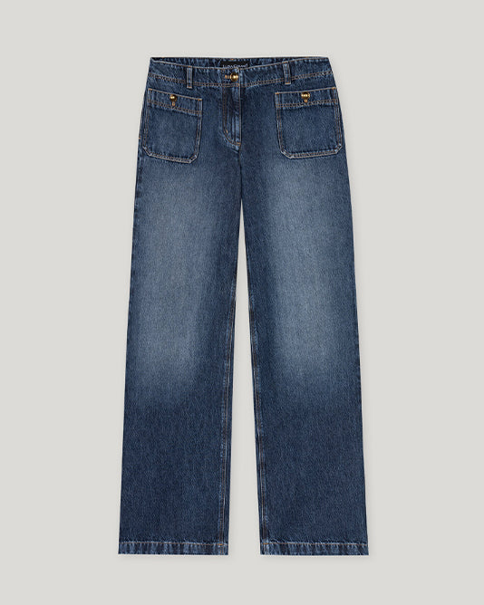 Wide Leg Tencel Jean With Front Buttoned Pockets