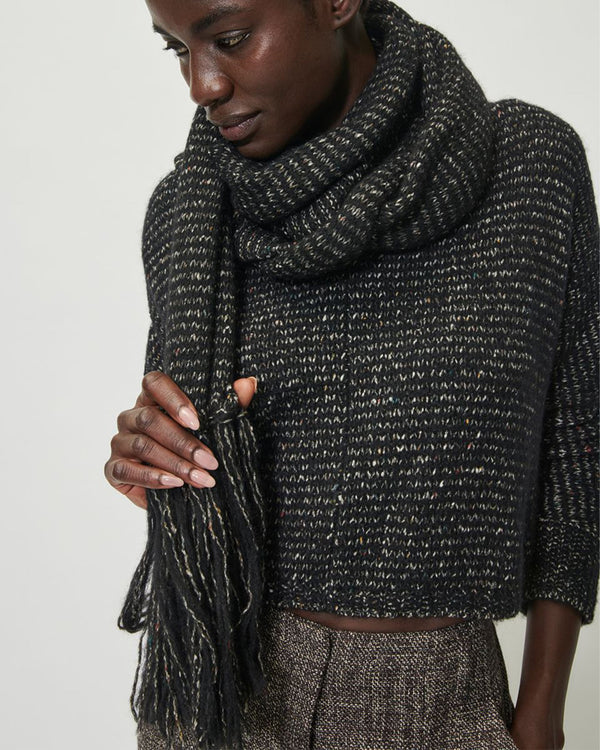 Tweed Knit Roll Neck and Tassle Scarf set