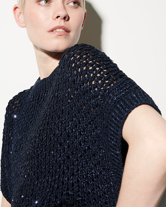 Navy Fishnet Knitted Top