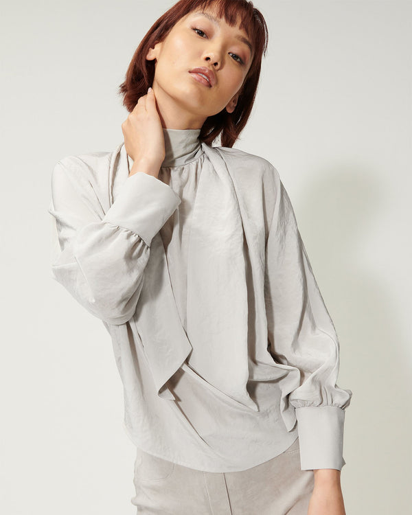 Tie Neck Blouse in Soft Grey