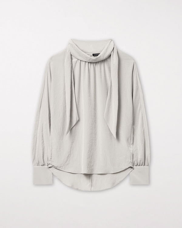 Tie Neck Blouse in Soft Grey