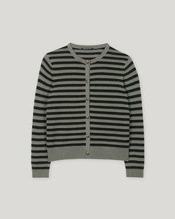 Khaki Striped Cardigan With Gold Buttons