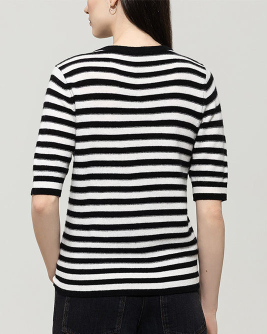 Cashmere Blend Stripe Sweater With Gold Buttons