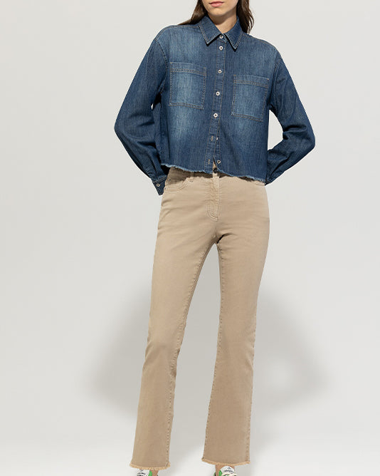 Cropped Frayed Kick Hem Jean In Sand