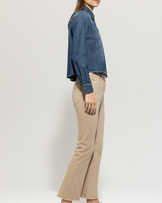 Cropped Frayed Kick Hem Jean In Sand