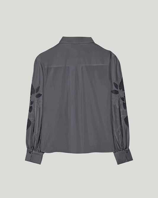 Lace Inlay & Embroidered Shirt in Anthracite