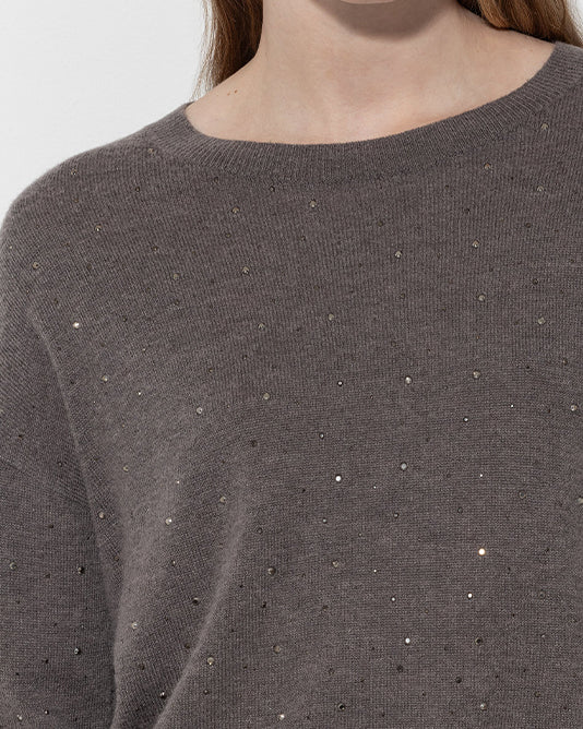 TAUPE RHINESTONE SWEATER