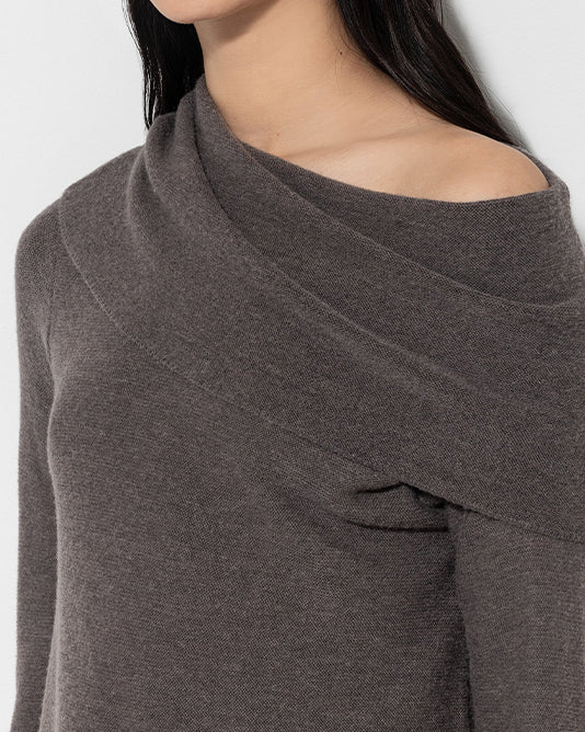 TAUPE SHAWL COLLAR KNIT