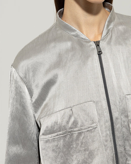 Satin Silver Blouson Bomber