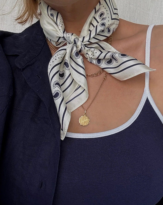 Cream & Navy Paisley Scarf