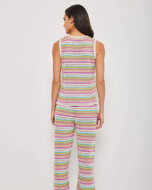 A Laced V Neck Neck Bright Multi Stripe Tank