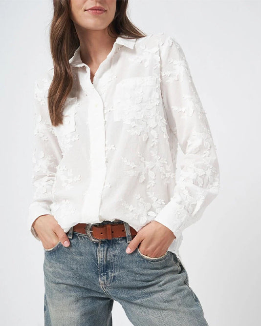 Flower Appliqué Cotton Shirt