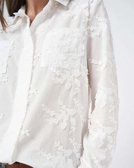 Flower Appliqué Cotton Shirt