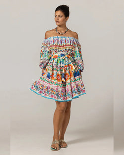 OFF SHOULDER SHORT PRINT DRESS