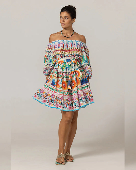 OFF SHOULDER SHORT PRINT DRESS