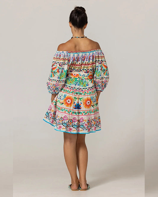 OFF SHOULDER SHORT PRINT DRESS