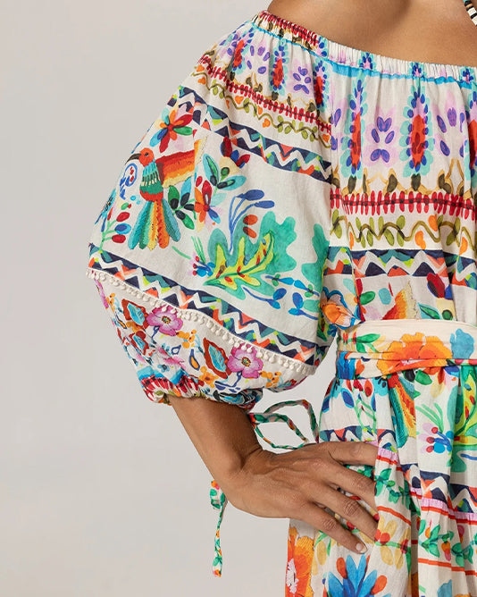 OFF SHOULDER SHORT PRINT DRESS