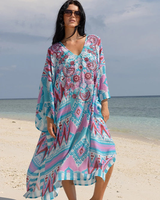 PINK & TURQuoise  Embroidered KAFTAN