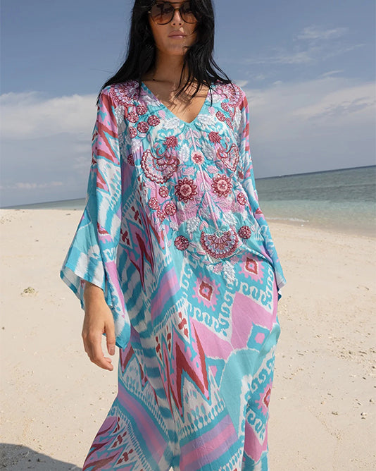 PINK & TURQuoise  Embroidered KAFTAN