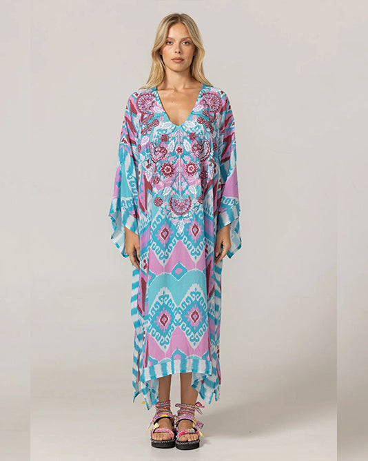 PINK & TURQuoise  Embroidered KAFTAN