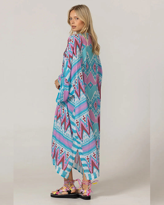 PINK & TURQuoise  Embroidered KAFTAN