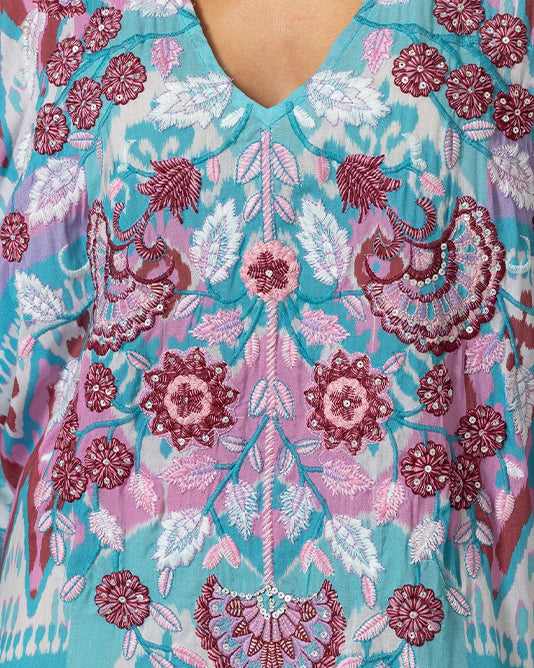 PINK & TURQuoise  Embroidered KAFTAN