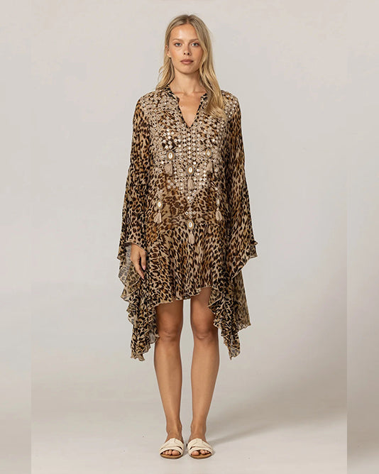 Leopard Print Kaftan With Embroidery
