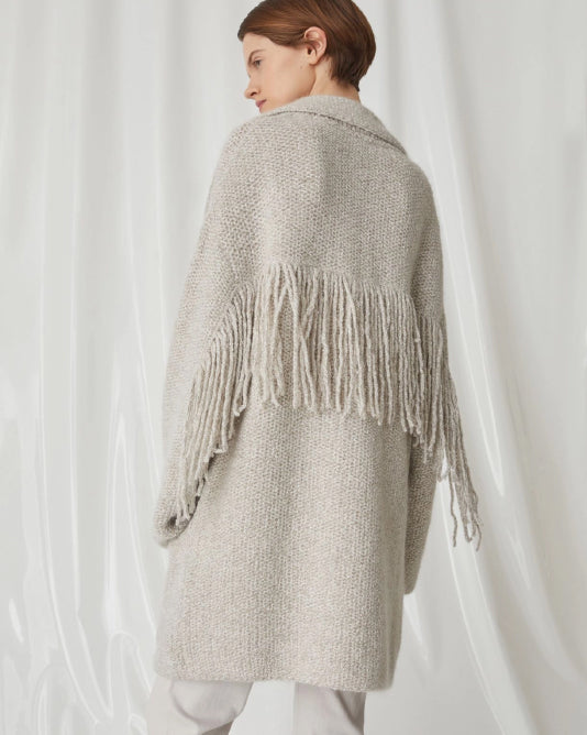 Knitted Pea Coat with Fringe Back