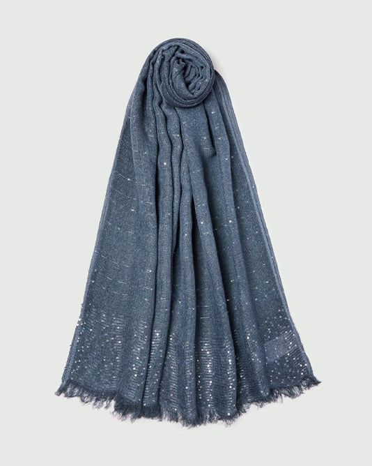 Sequinned Scarf in Denim Blue