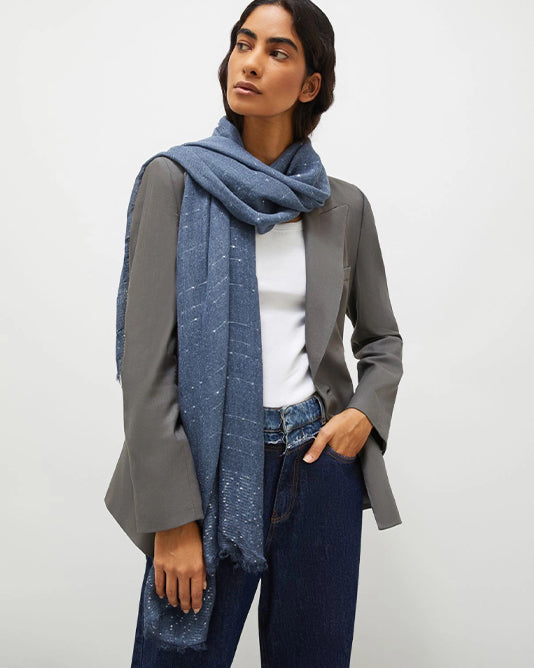 Sequinned Scarf in Denim Blue