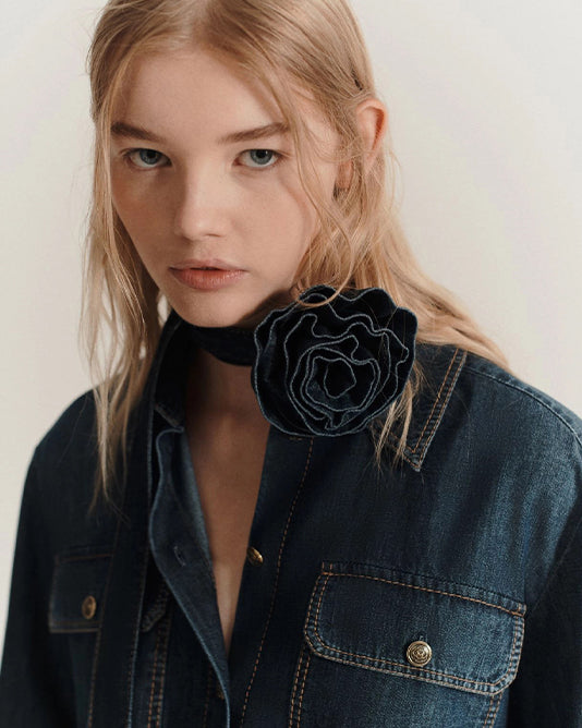 Denim Shirt With Rosette