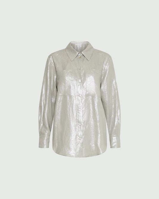 Laminated Linen Shirt in Sabbia