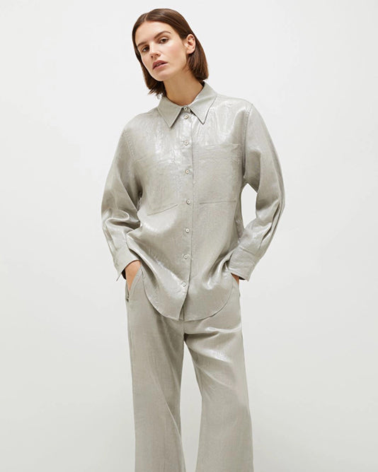 Laminated Linen Shirt in Sabbia