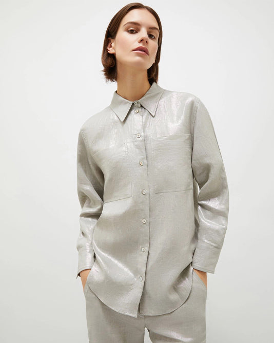 Laminated Linen Shirt in Sabbia