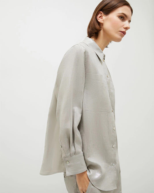 Laminated Linen Shirt in Sabbia