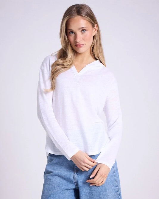 Long Sleeve Linen Hoodie In White