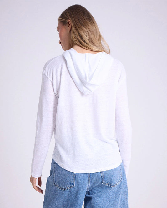 Long Sleeve Linen Hoodie In White