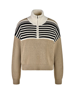 Quarter Zip Collar Knit With Stripe Colour Block
