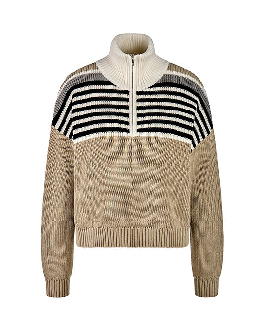 Quarter Zip Collar Knit With Stripe Colour Block
