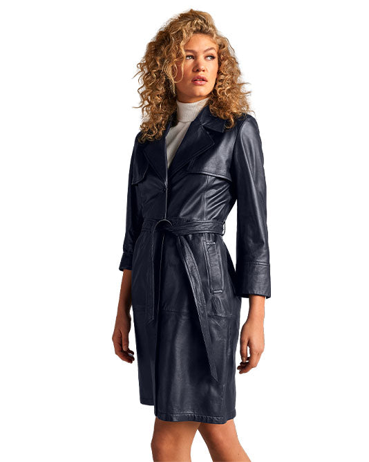 Leather Coat Dress in Navy
